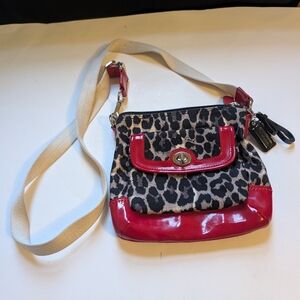 Coach Park Ocelot Small Crossbody Bag F49458 Red Patent Leather Leopard Cheetah